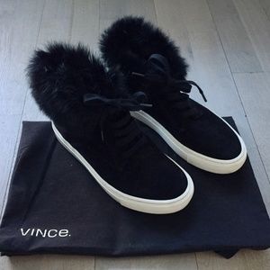Vince Nyack Suede, Rabbit Fur-Cuff Sneaker, Black